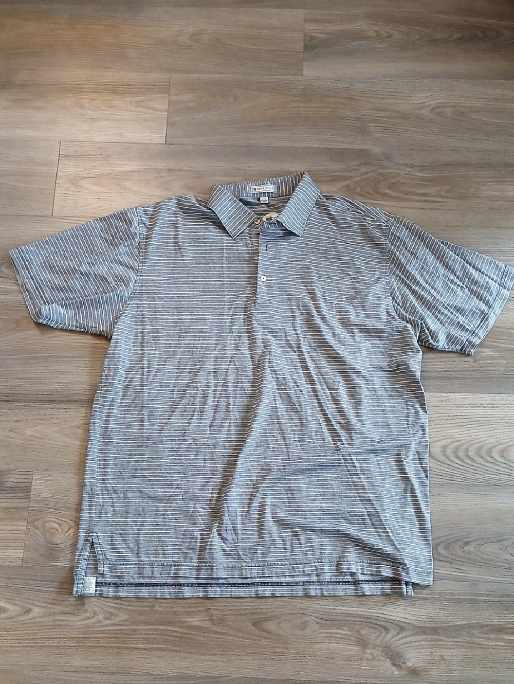 Peter Millar Men's Short Sleeve Polo in Light Gray and White Stripe XXL